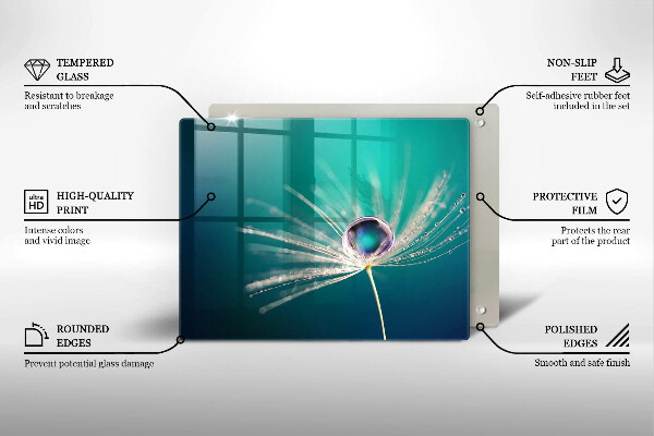 Üveg vágódeszka Harmat a pitypangon