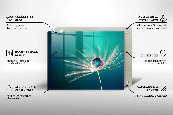 Üveg vágódeszka Harmat a pitypangon