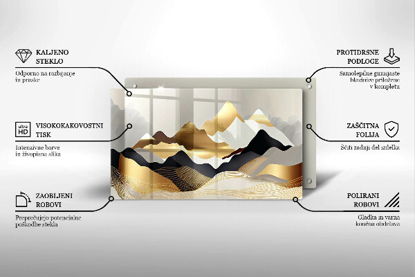 Üveg vágódeszka Absztrakt arany hegyek