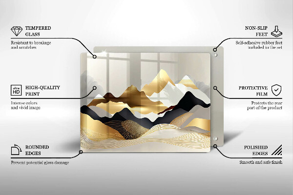 Üveg vágódeszka Absztrakt arany hegyek