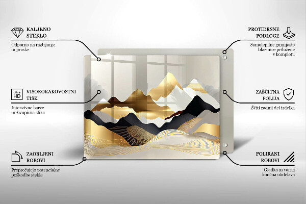 Üveg vágódeszka Absztrakt arany hegyek