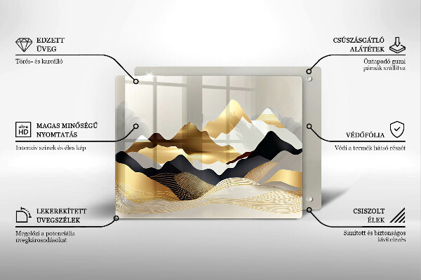 Üveg vágódeszka Absztrakt arany hegyek