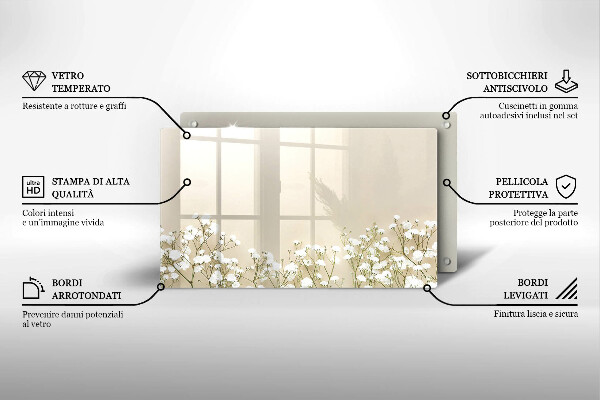 Üveg vágódeszka Gipsz boho virágok