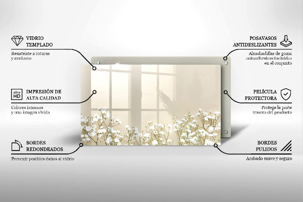 Üveg vágódeszka Gipsz boho virágok