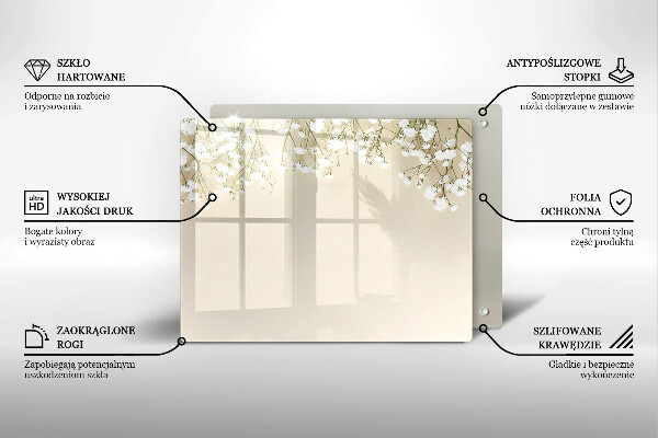 Üveg vágódeszka Gipsz boho virágok