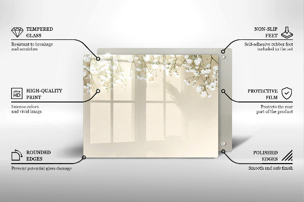 Üveg vágódeszka Gipsz boho virágok