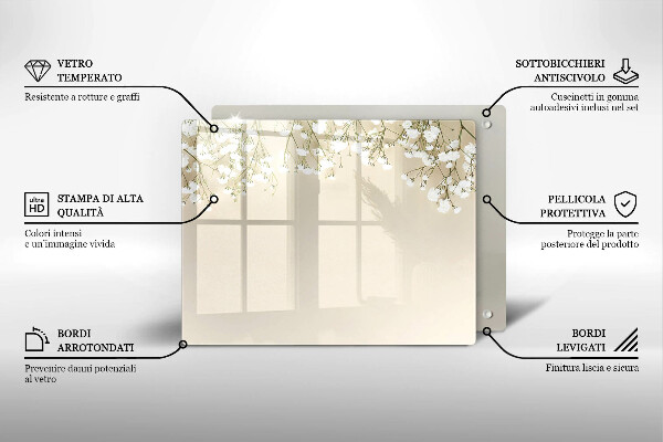 Üveg vágódeszka Gipsz boho virágok