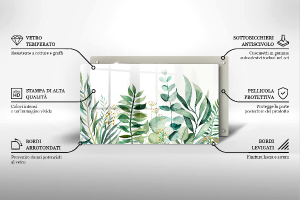 Üveg vágódeszka Növény levelek illusztráció