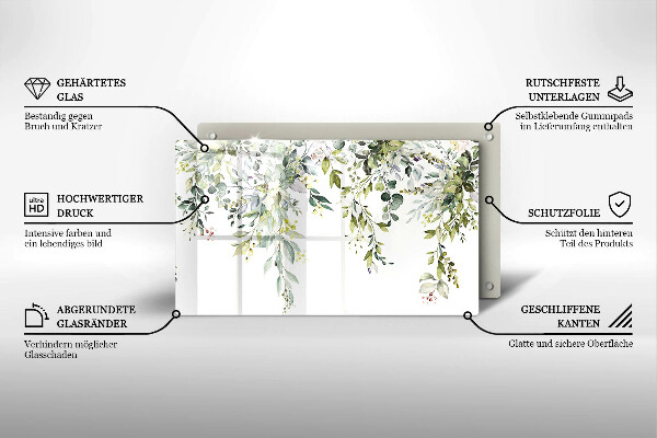 Üveg vágódeszka Dekoratív levelek és virágok