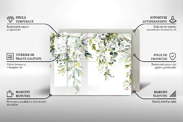 Üveg vágódeszka Dekoratív levelek és virágok