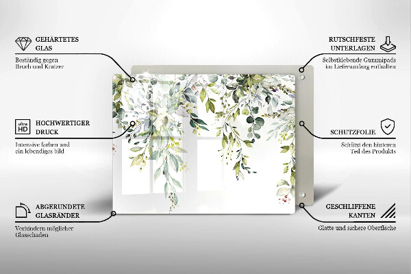 Üveg vágódeszka Dekoratív levelek és virágok