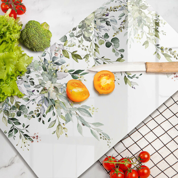 Üveg vágódeszka Dekoratív levelek és virágok