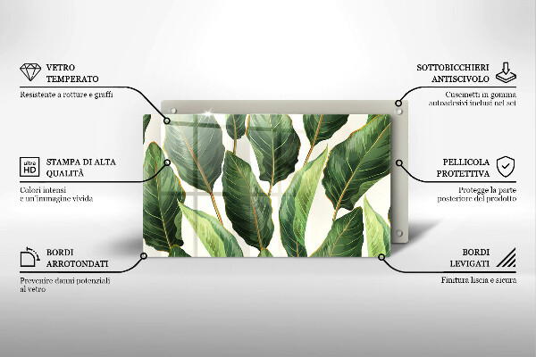 Üveg vágódeszka Banán levelek