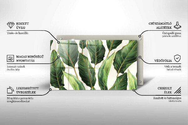 Üveg vágódeszka Banán levelek