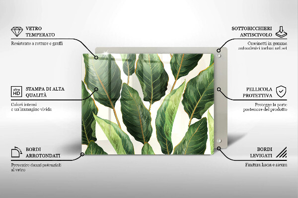 Üveg vágódeszka Banán levelek