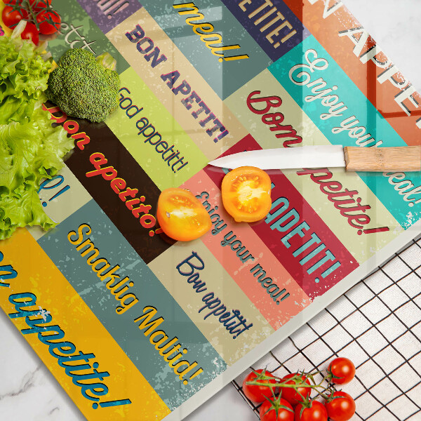 Üveg vágódeszka Feliratok Jó étvágyat nyelvek