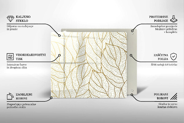 Üveg vágódeszka Line-art levelek minta
