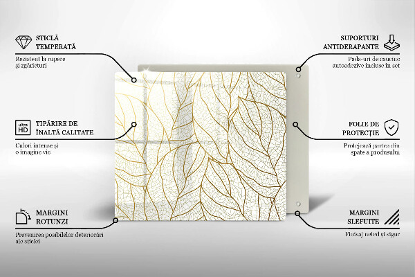 Üveg vágódeszka Line-art levelek minta