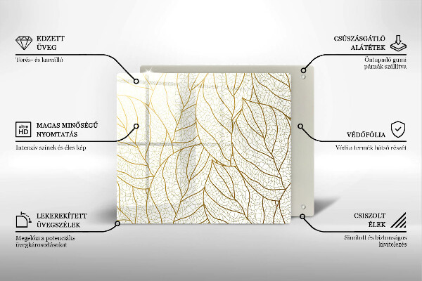 Üveg vágódeszka Line-art levelek minta