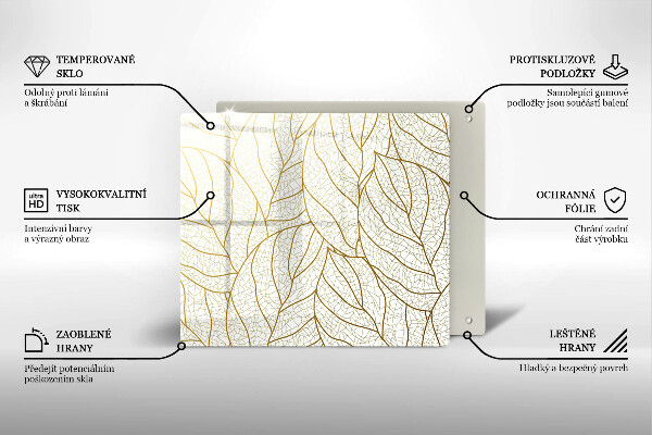 Üveg vágódeszka Line-art levelek minta