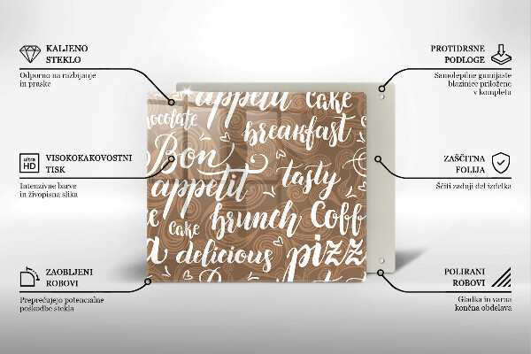 Üveg vágódeszka Bon appetit feliratok