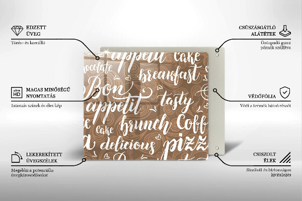 Üveg vágódeszka Bon appetit feliratok