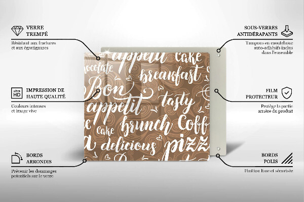 Üveg vágódeszka Bon appetit feliratok