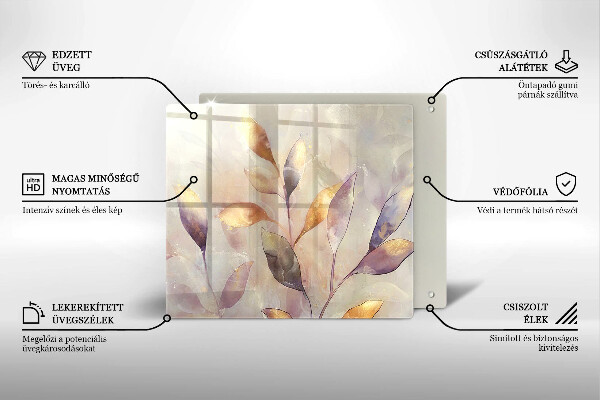 Üveg vágódeszka Festett boho levelek