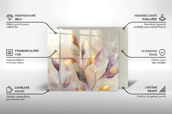 Üveg vágódeszka Festett boho levelek