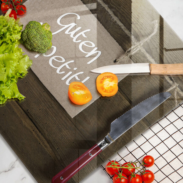 Üveg vágódeszka Guten Apetit felirat a táblákon
