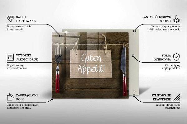 Üveg vágódeszka Guten Apetit felirat a táblákon