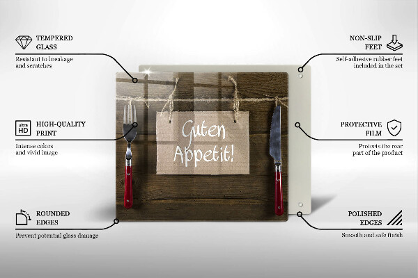 Üveg vágódeszka Guten Apetit felirat a táblákon