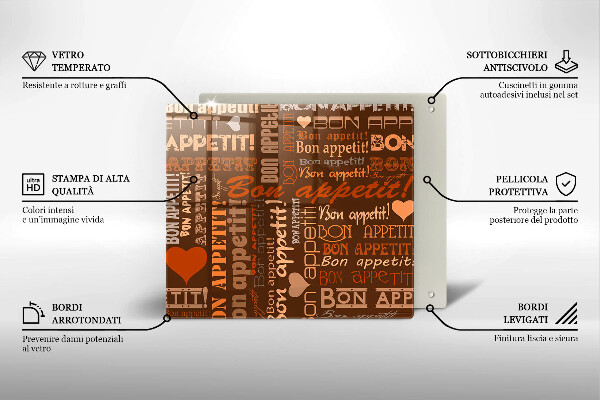 Üveg vágódeszka Bon appetit feliratok