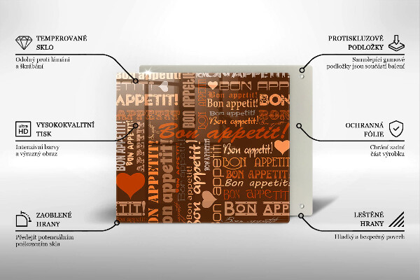 Üveg vágódeszka Bon appetit feliratok