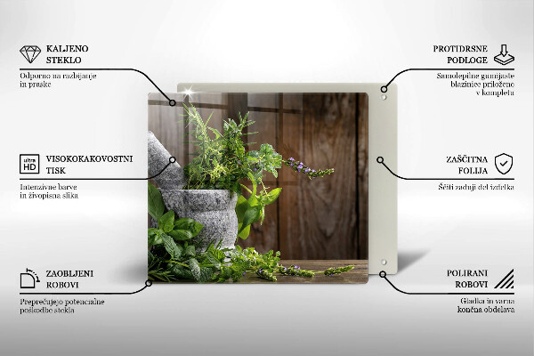 Üveg vágódeszka Zöld gyógynövények