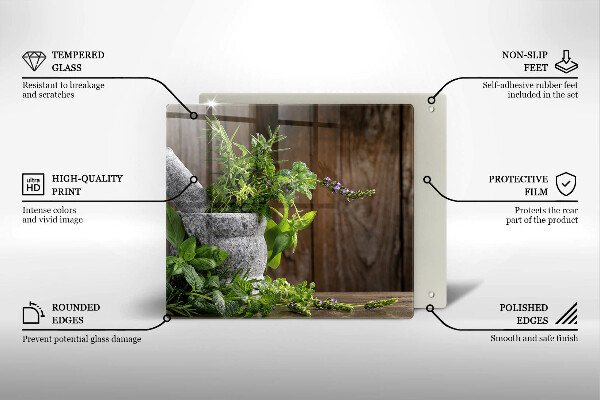 Üveg vágódeszka Zöld gyógynövények