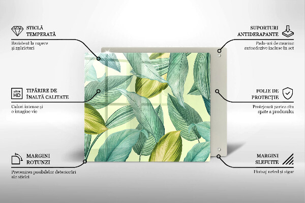 Üveg vágódeszka Zöld trópusi levelek