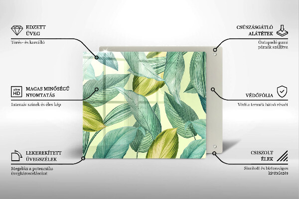 Üveg vágódeszka Zöld trópusi levelek