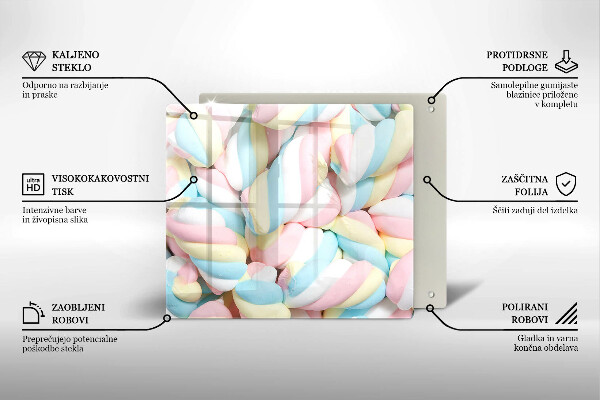 Üveg vágódeszka Színes mályvacukor