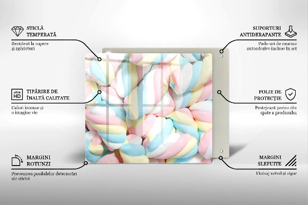 Üveg vágódeszka Színes mályvacukor