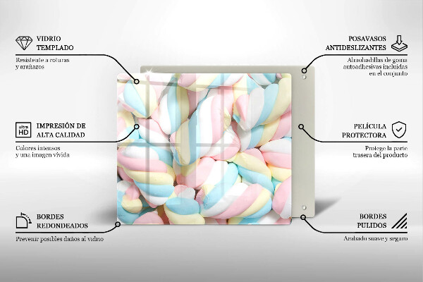 Üveg vágódeszka Színes mályvacukor