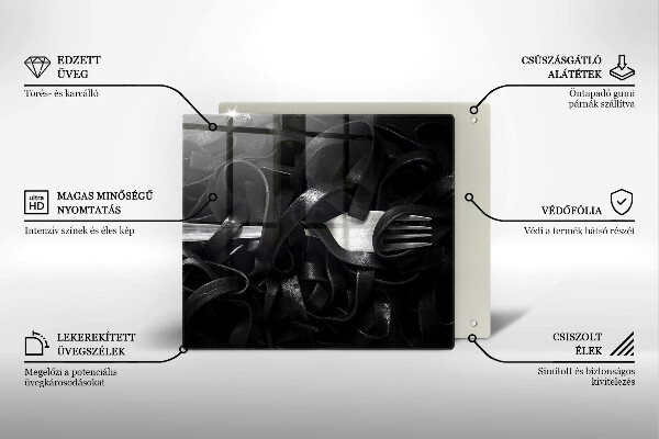 Üveg vágódeszka Fekete Tagliatelle tészta