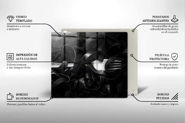 Üveg vágódeszka Fekete Tagliatelle tészta