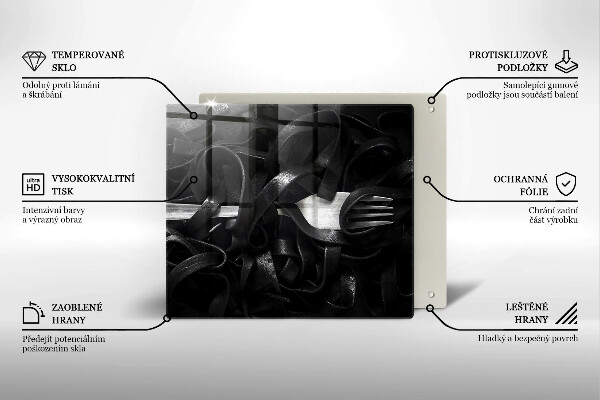 Üveg vágódeszka Fekete Tagliatelle tészta