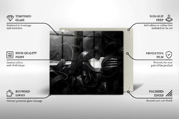 Üveg vágódeszka Fekete Tagliatelle tészta