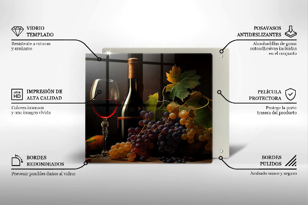 Üveg vágódeszka Pohár bor és szőlő