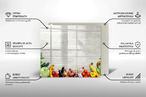 Üveg vágódeszka Zöldségek a táblákon