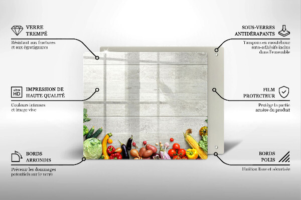 Üveg vágódeszka Zöldségek a táblákon