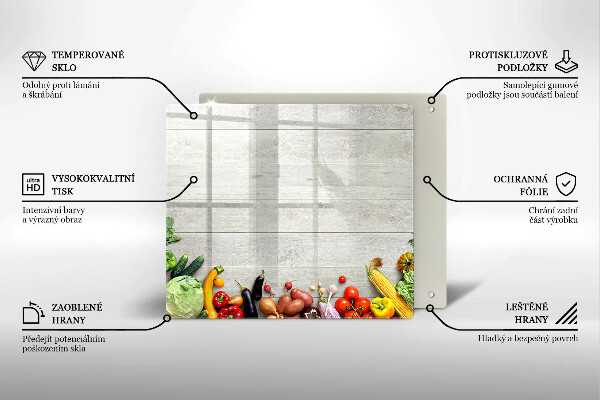 Üveg vágódeszka Zöldségek a táblákon