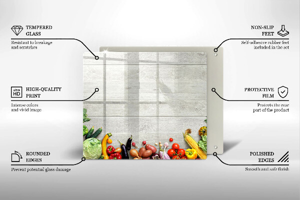 Üveg vágódeszka Zöldségek a táblákon